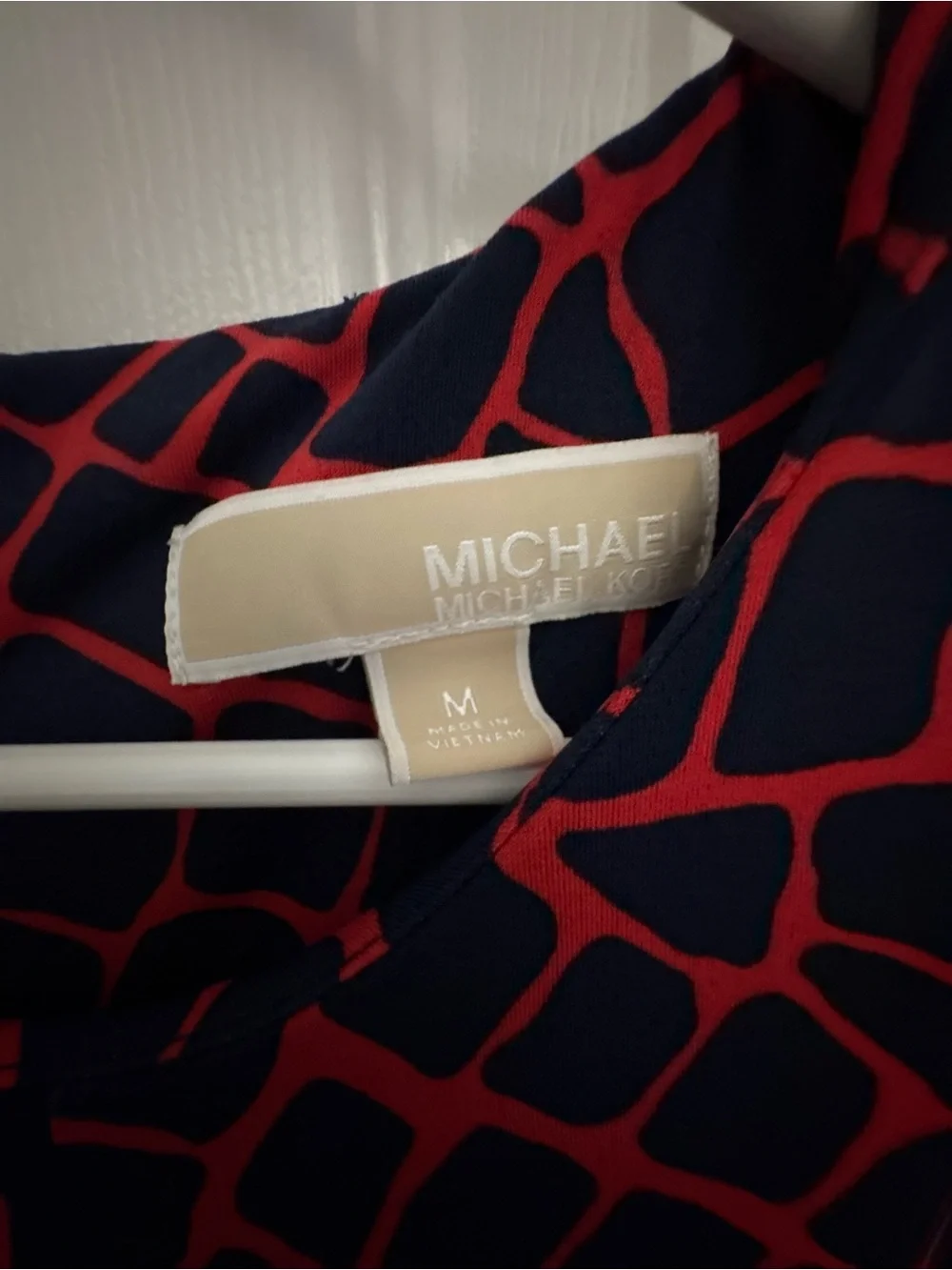 Michael Kors Navy and Red Geometric Sleeveless Sheath Dress